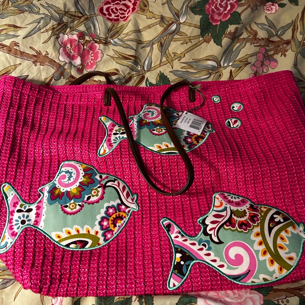 Pink Fish Design Tote Bag